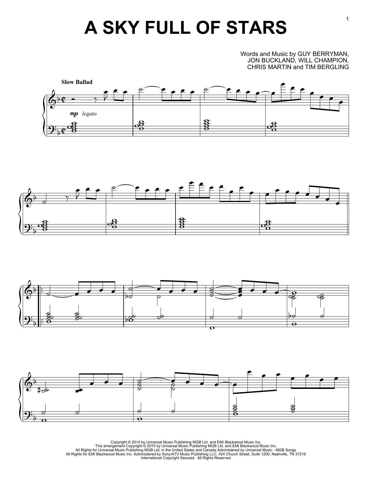 Coldplay A Sky Full Of Stars [Jazz version] Sheet Music Notes & Chords for Piano - Download or Print PDF