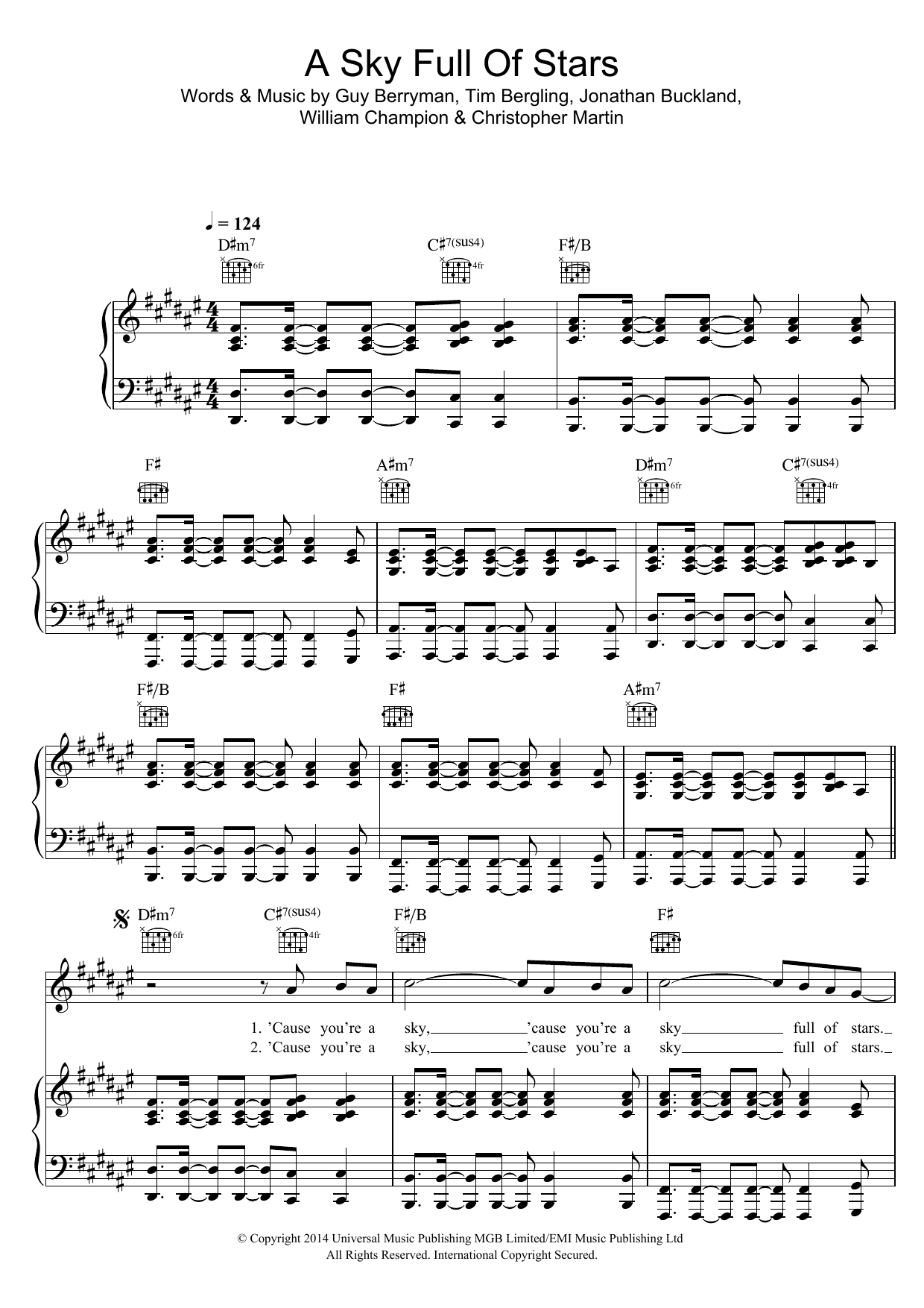 Coldplay A Sky Full Of Stars Sheet Music Notes & Chords for 5-Finger Piano - Download or Print PDF