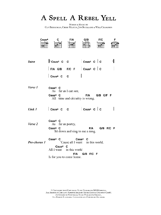 Coldplay A Spell A Rebel Yell Sheet Music Notes & Chords for Piano, Vocal & Guitar - Download or Print PDF