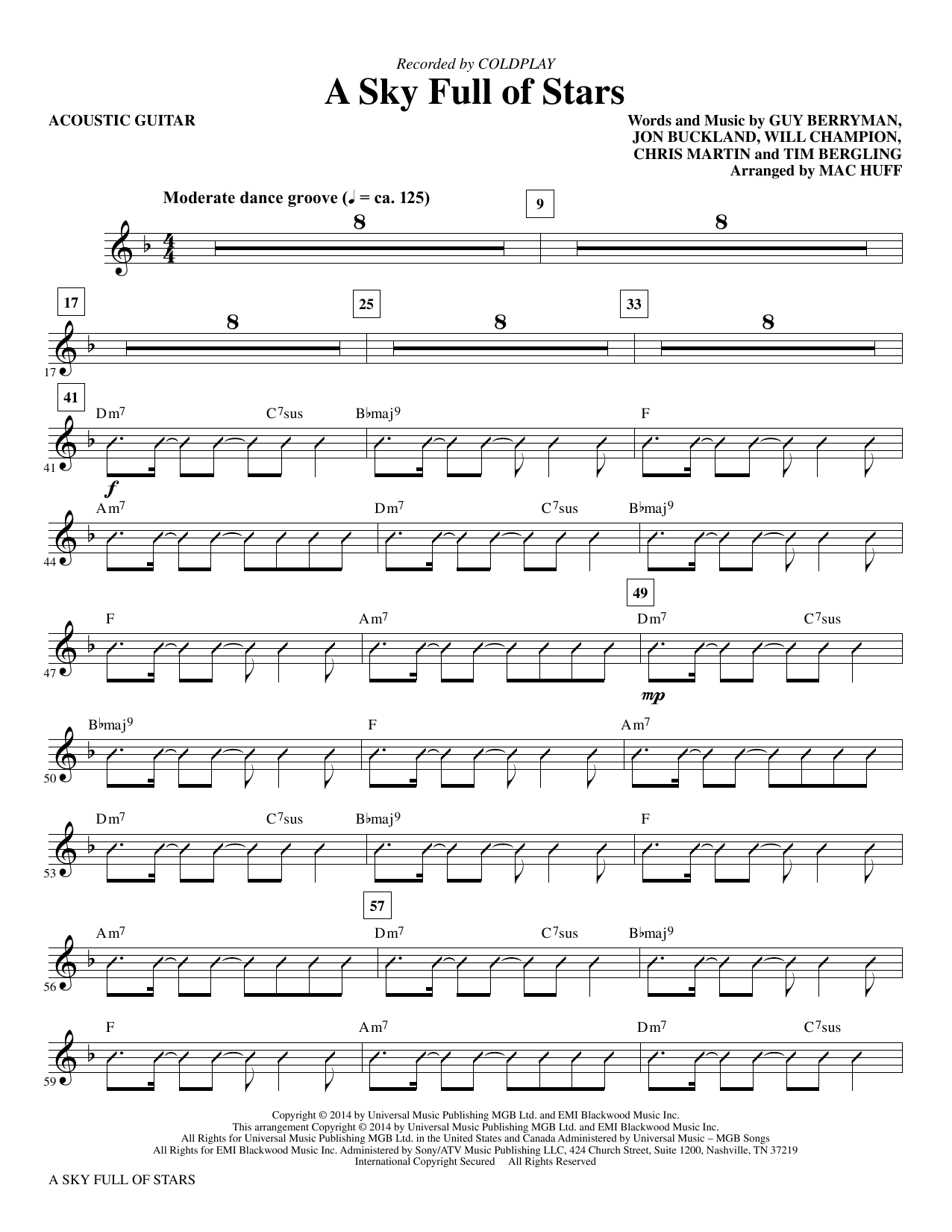 Coldplay A Sky Full Of Stars Arr Mac Huff Acoustic Guitar Sheet Music Download Pdf Score
