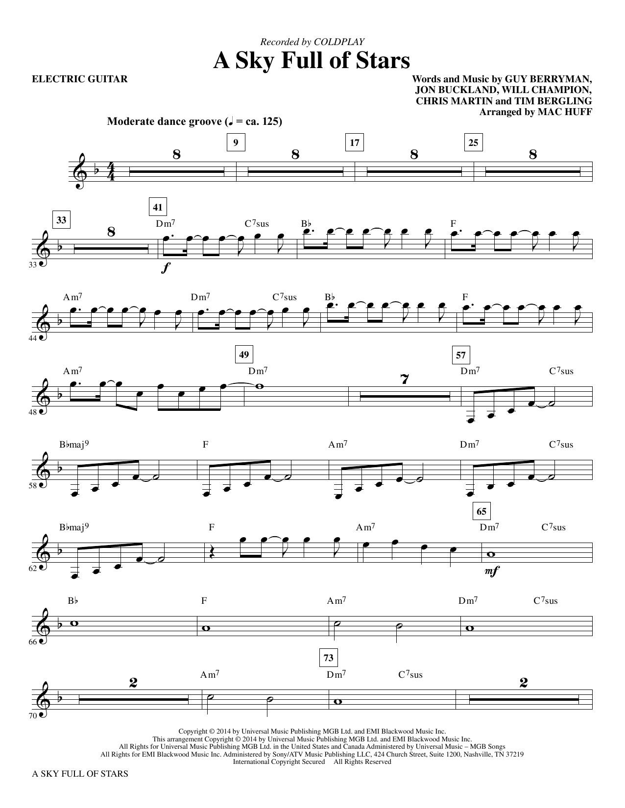 Coldplay A Sky Full Of Stars Arr Mac Huff Electric Guitar Sheet Music Download Pdf Score 3412