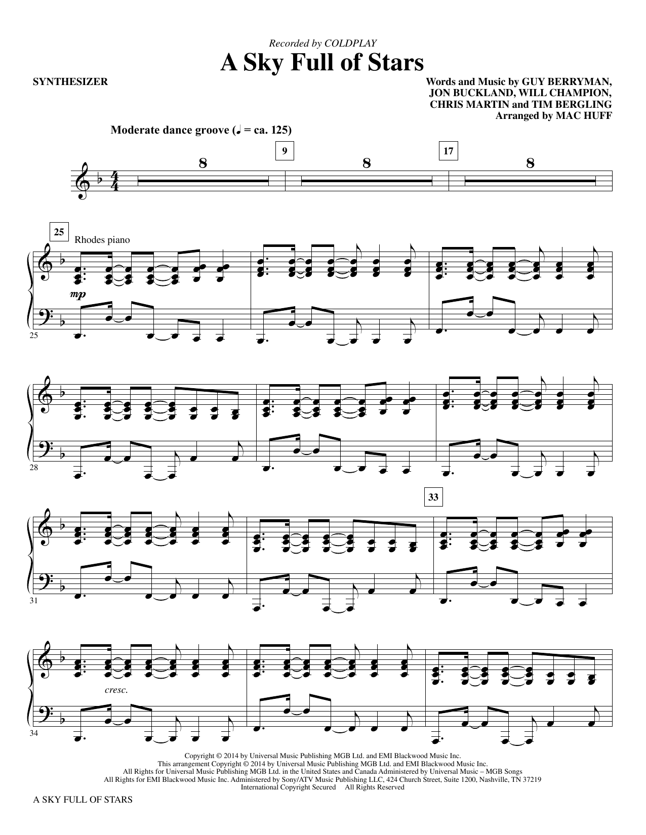 Coldplay A Sky Full Of Stars Arr Mac Huff Synthesizer Sheet Music Download Pdf Score Coldplay A Sky Full Of Stars Arr Mac Huff Synthesizer Sheet Music Download Pdf Score