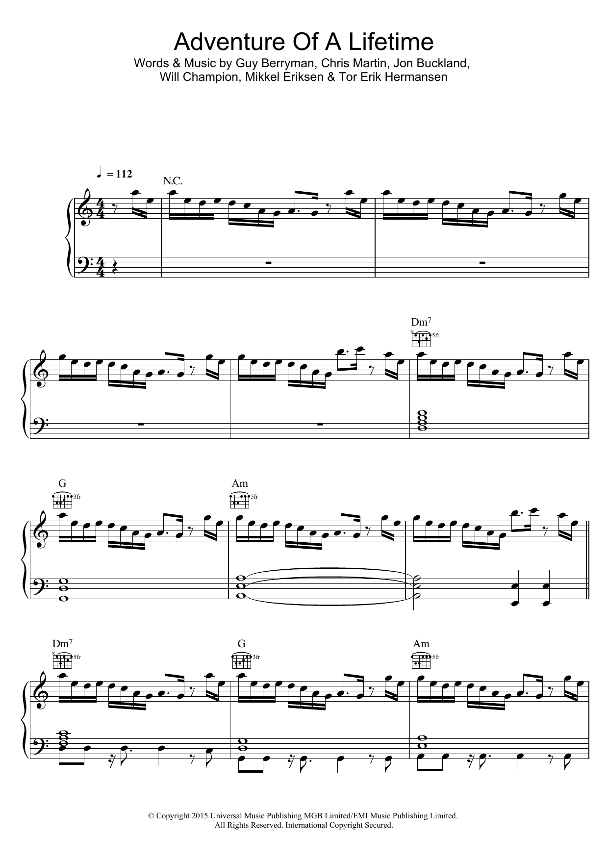 Coldplay Adventure Of A Lifetime Sheet Music Notes & Chords for Beginner Piano - Download or Print PDF