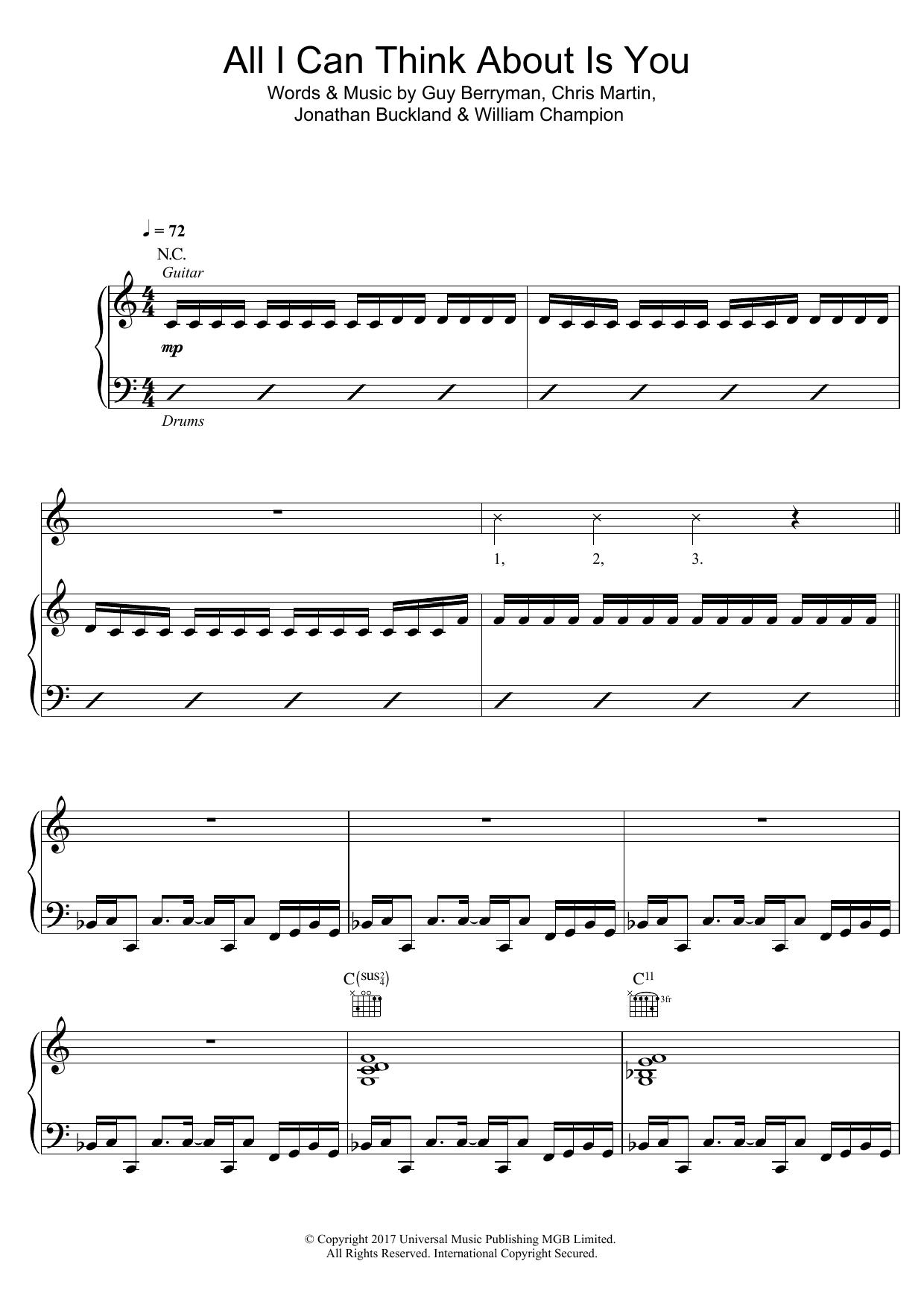 Coldplay All I Can Think About Is You Sheet Music Notes & Chords for Piano, Vocal & Guitar (Right-Hand Melody) - Download or Print PDF