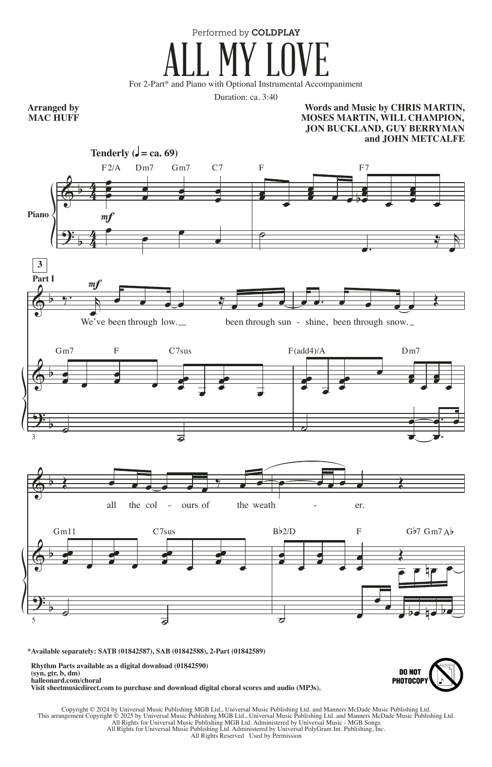 Coldplay All My Love (arr. Mac Huff) Sheet Music Notes & Chords for 2-Part Choir - Download or Print PDF Coldplay All My Love (arr. Mac Huff) Sheet Music Notes & Chords for 2-Part Choir - Download or Print PDF