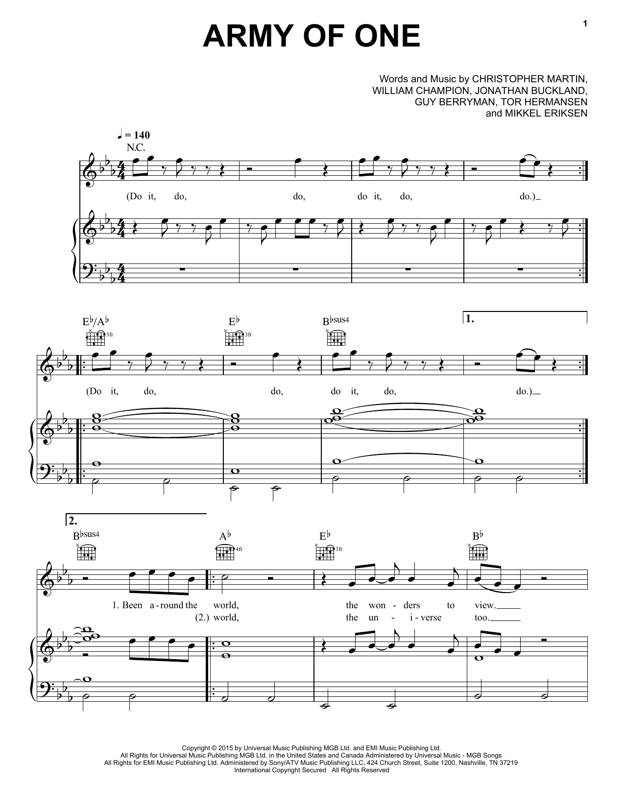 Coldplay "Army Of One" Sheet Music | Download PDF Score 164818