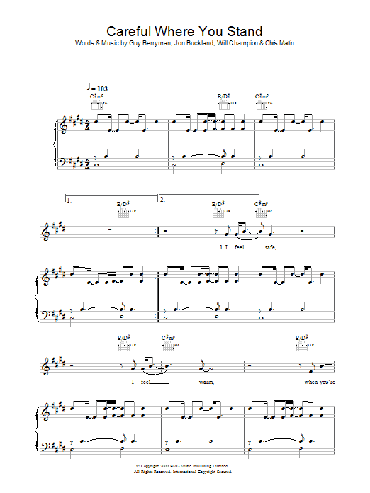 Coldplay Careful Where You Stand Sheet Music Notes & Chords for Lyrics & Chords - Download or Print PDF