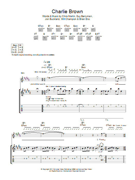 Coldplay Charlie Brown Sheet Music Notes & Chords for Guitar Tab - Download or Print PDF