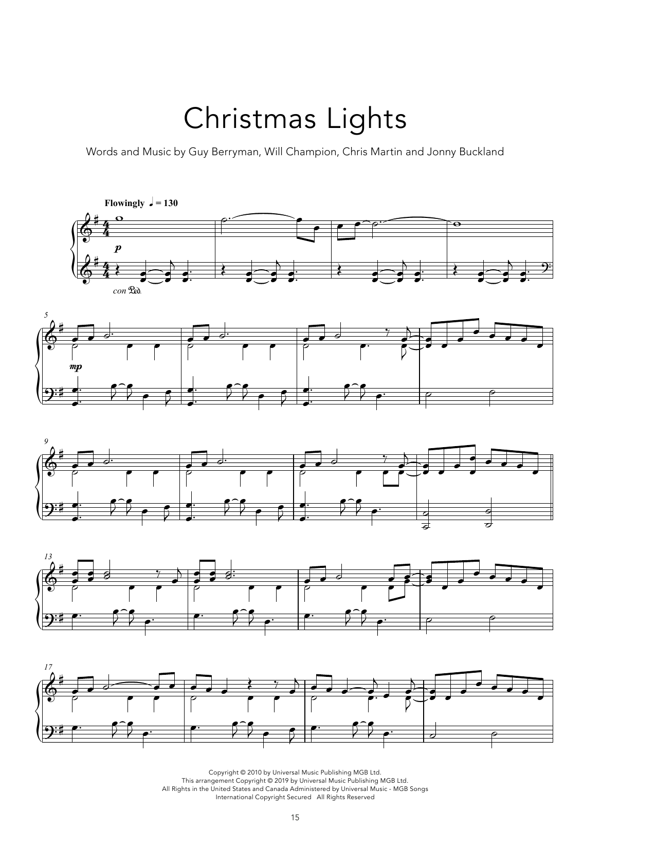 Coldplay Christmas Lights [Peaceful version] Sheet Music Notes & Chords for Piano Solo - Download or Print PDF