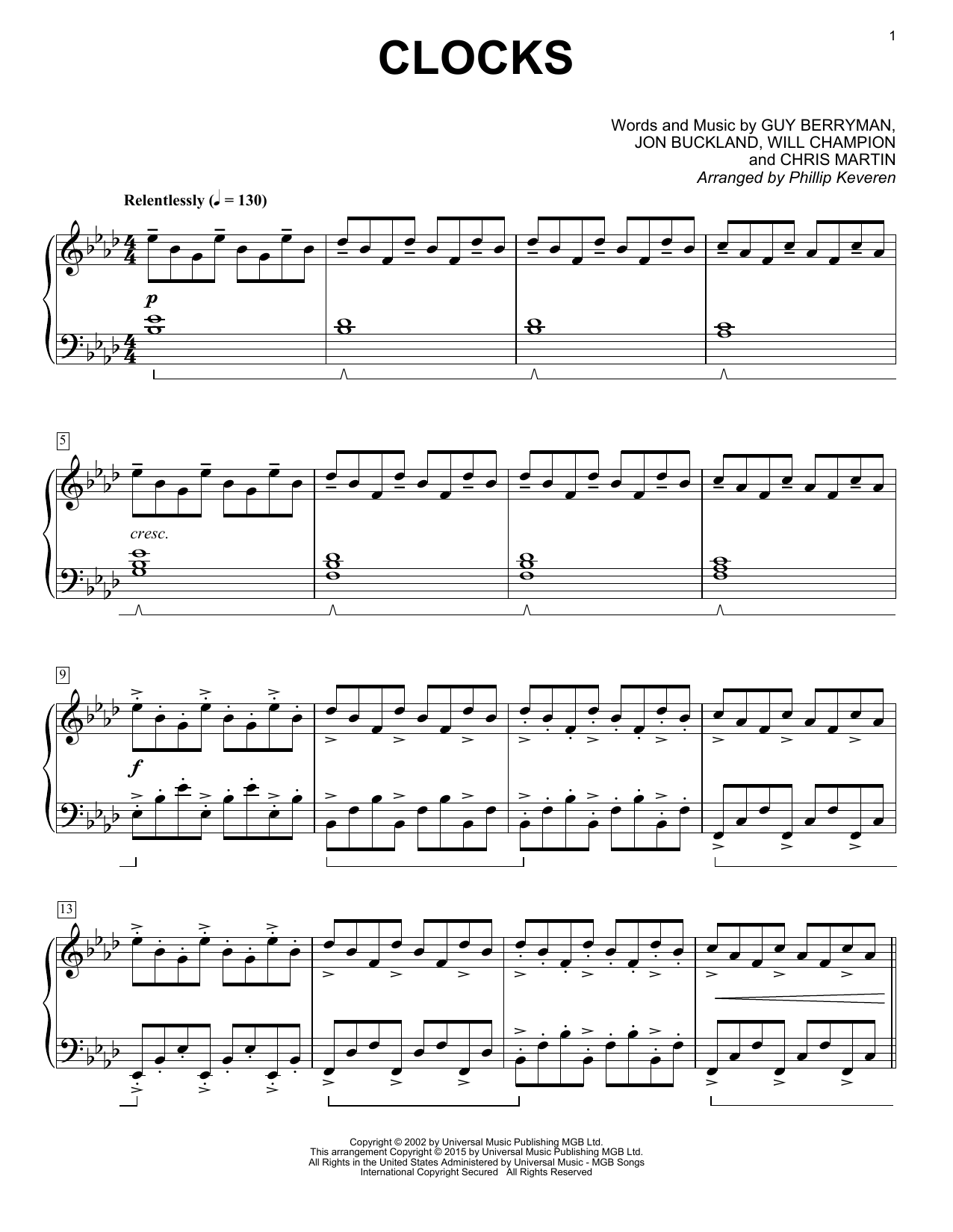 Coldplay Clocks [Classical version] (arr. Phillip Keveren) Sheet Music Notes & Chords for Piano - Download or Print PDF