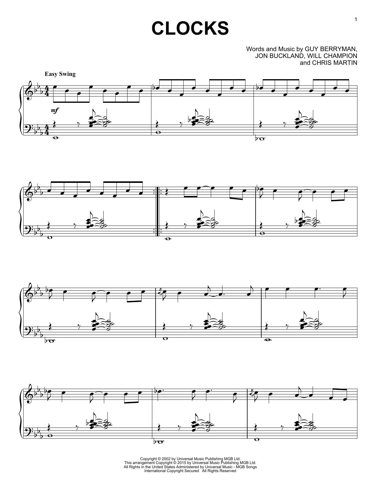 Coldplay Clocks [Jazz version] Sheet Music Notes & Chords for Piano - Download or Print PDF