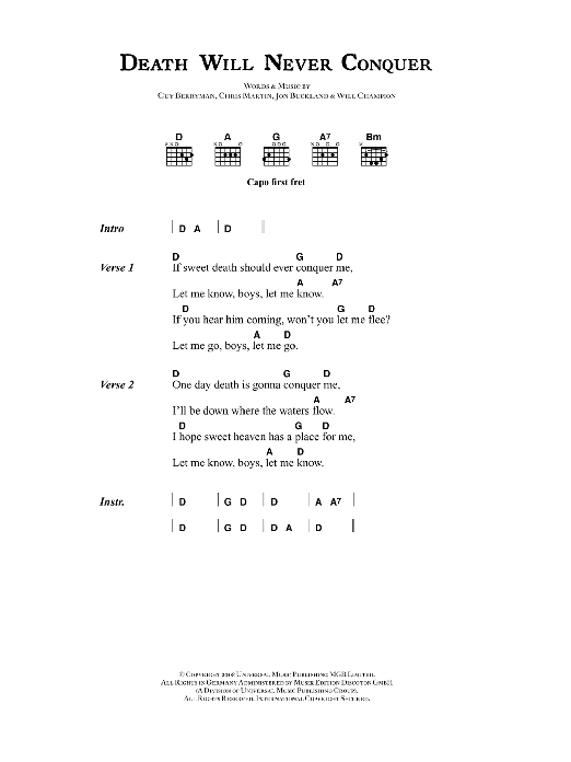 Coldplay Death Will Never Conquer Sheet Music Notes & Chords for Piano, Vocal & Guitar - Download or Print PDF