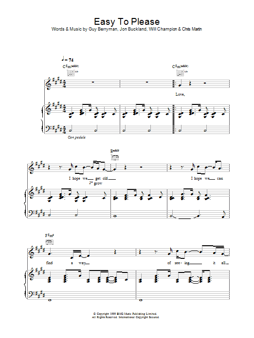 Coldplay Easy To Please Sheet Music Notes & Chords for Lyrics & Chords - Download or Print PDF