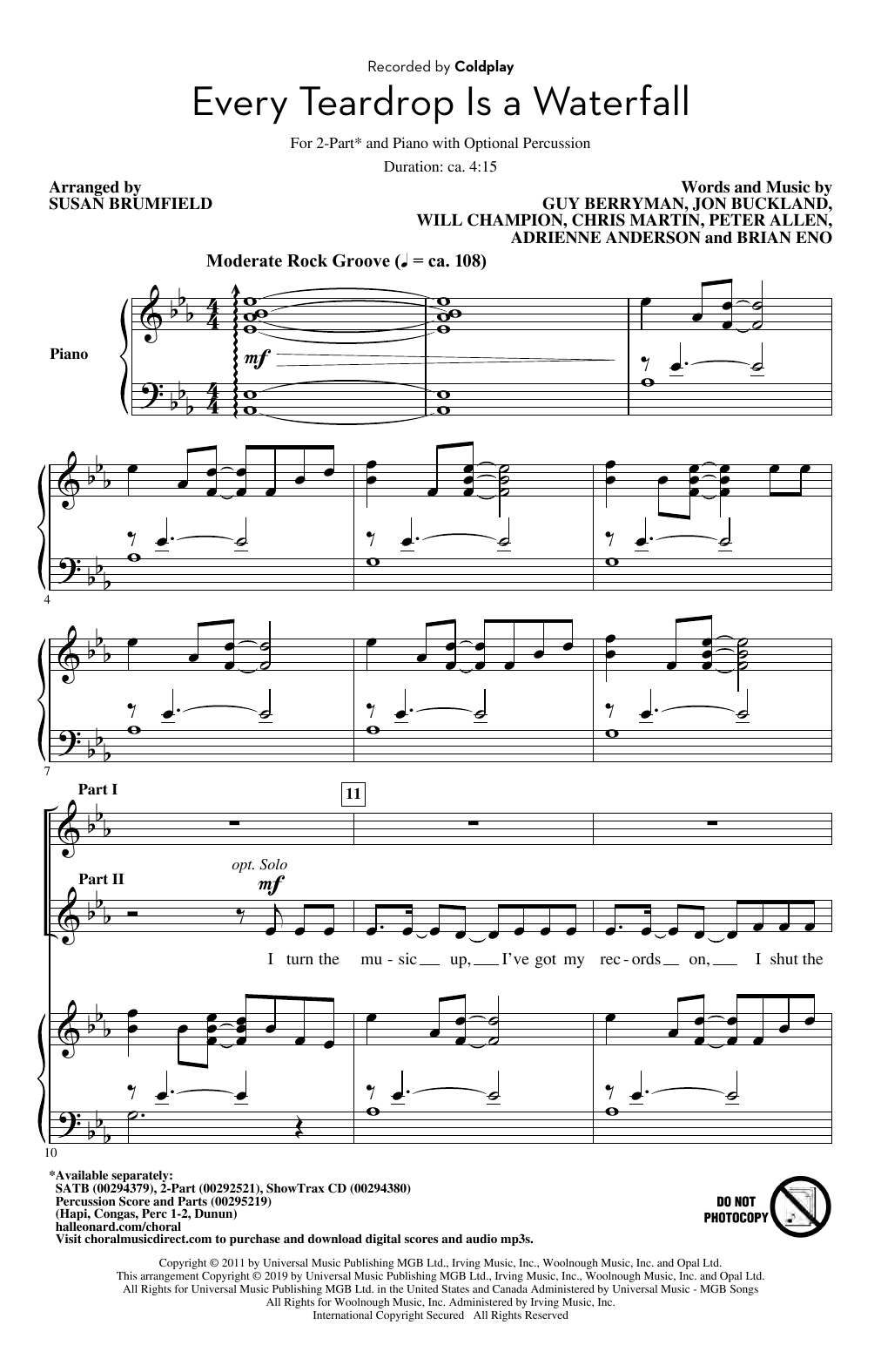 Coldplay Every Teardrop Is A Waterfall (arr. Susan Brumfield) Sheet Music Notes & Chords for SATB Choir - Download or Print PDF