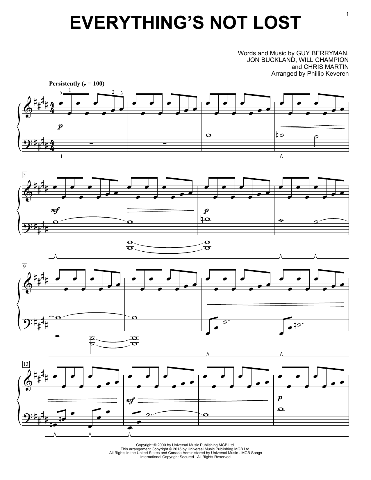 Coldplay Everything's Not Lost [Classical version] (arr. Phillip Keveren) Sheet Music Notes & Chords for Piano - Download or Print PDF