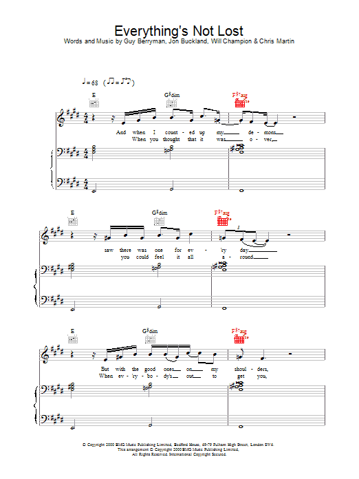 Coldplay Everything's Not Lost Sheet Music Notes & Chords for Melody Line, Lyrics & Chords - Download or Print PDF