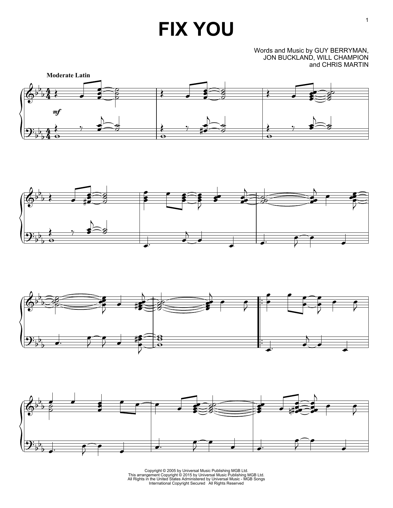 Coldplay Fix You [Jazz version] Sheet Music Notes & Chords for Piano - Download or Print PDF