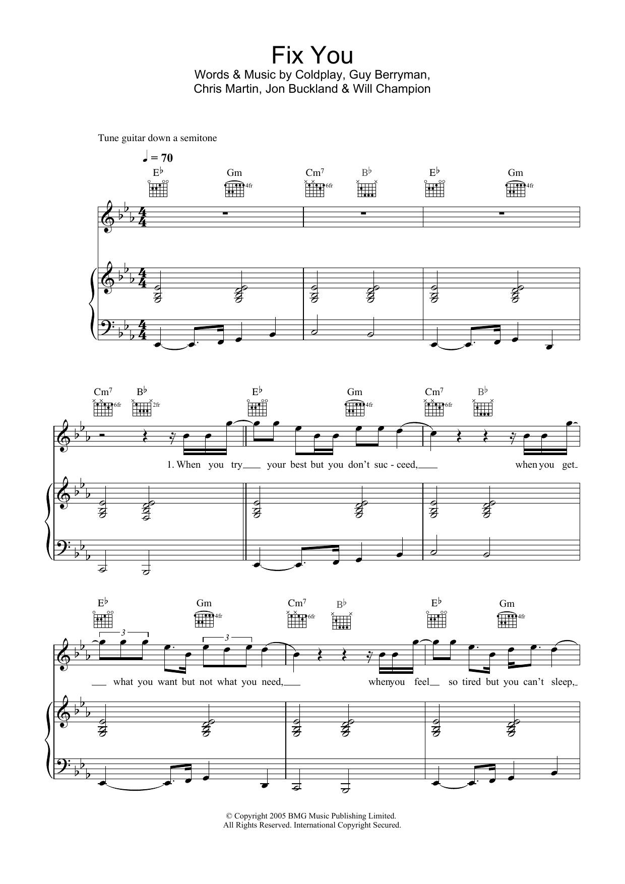 Coldplay Fix You Sheet Music Notes & Chords for Piano Chords/Lyrics - Download or Print PDF