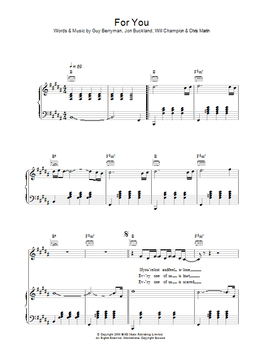 Coldplay For You Sheet Music Notes & Chords for Lyrics & Chords - Download or Print PDF