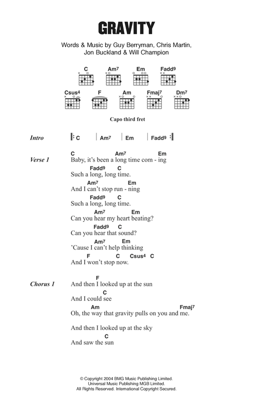 Coldplay Gravity Sheet Music Notes & Chords for Keyboard - Download or Print PDF
