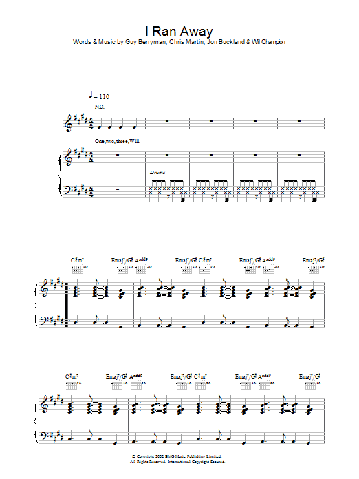 Coldplay I Ran Away Sheet Music Notes & Chords for Guitar Tab - Download or Print PDF