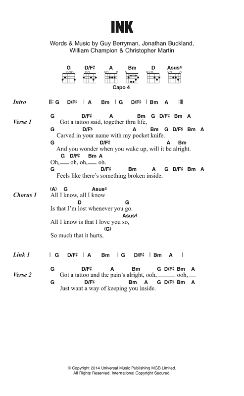 Coldplay Ink Sheet Music Notes & Chords for Lyrics & Chords - Download or Print PDF