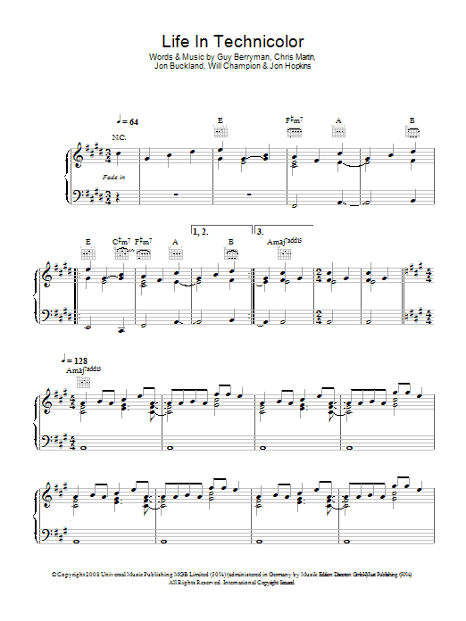 Coldplay Life In Technicolor Sheet Music Notes & Chords for Piano, Vocal & Guitar - Download or Print PDF Coldplay Life In Technicolor Sheet Music Notes & Chords for Piano, Vocal & Guitar - Download or Print PDF
