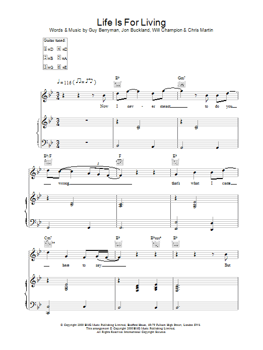 Coldplay Life Is For Living Sheet Music Notes & Chords for Lyrics & Chords - Download or Print PDF