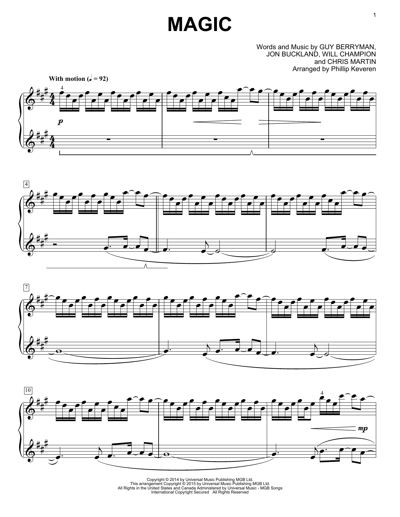 Coldplay Magic [Classical version] (arr. Phillip Keveren) Sheet Music Notes & Chords for Piano - Download or Print PDF