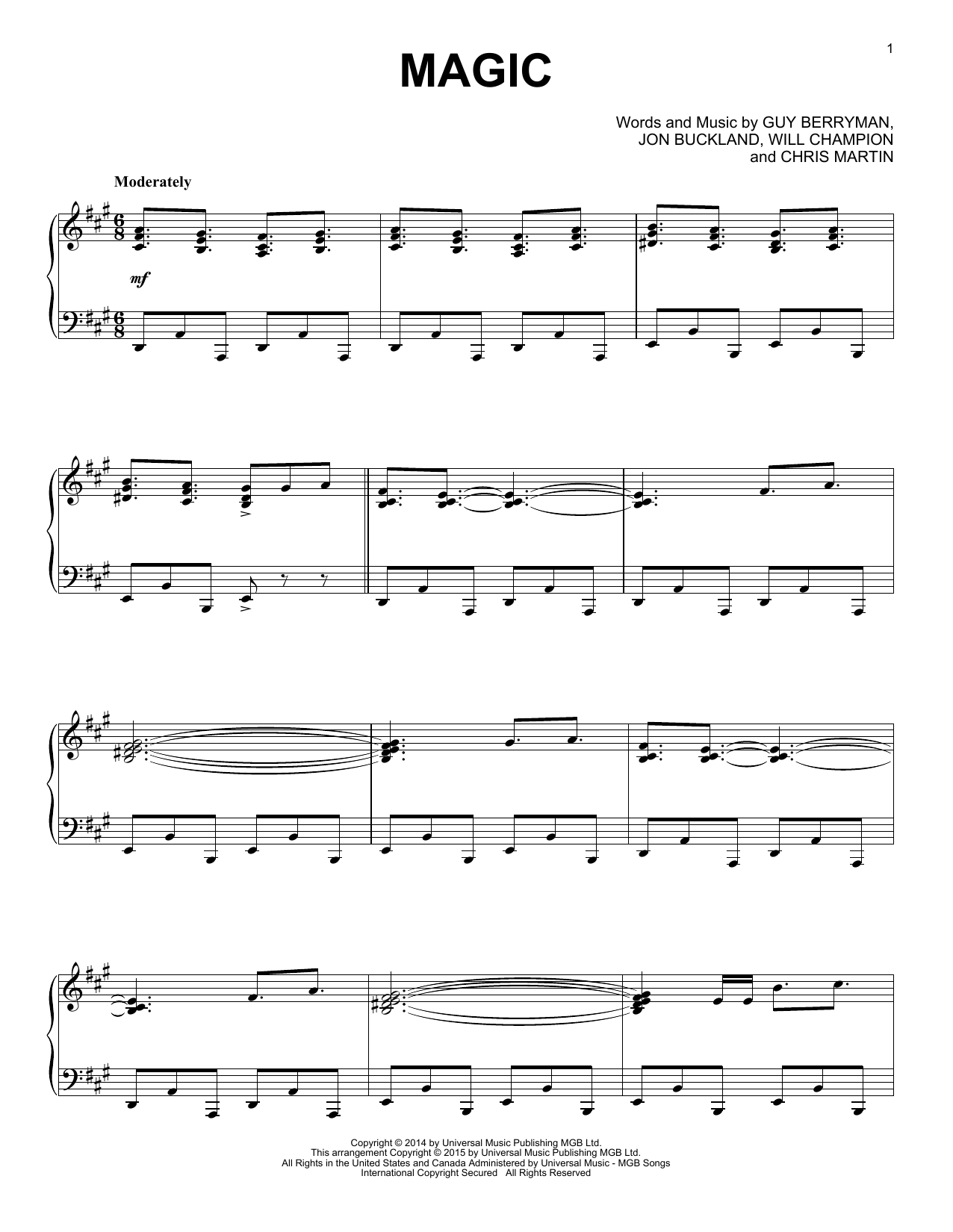 Coldplay Magic [Jazz version] Sheet Music Notes & Chords for Piano - Download or Print PDF