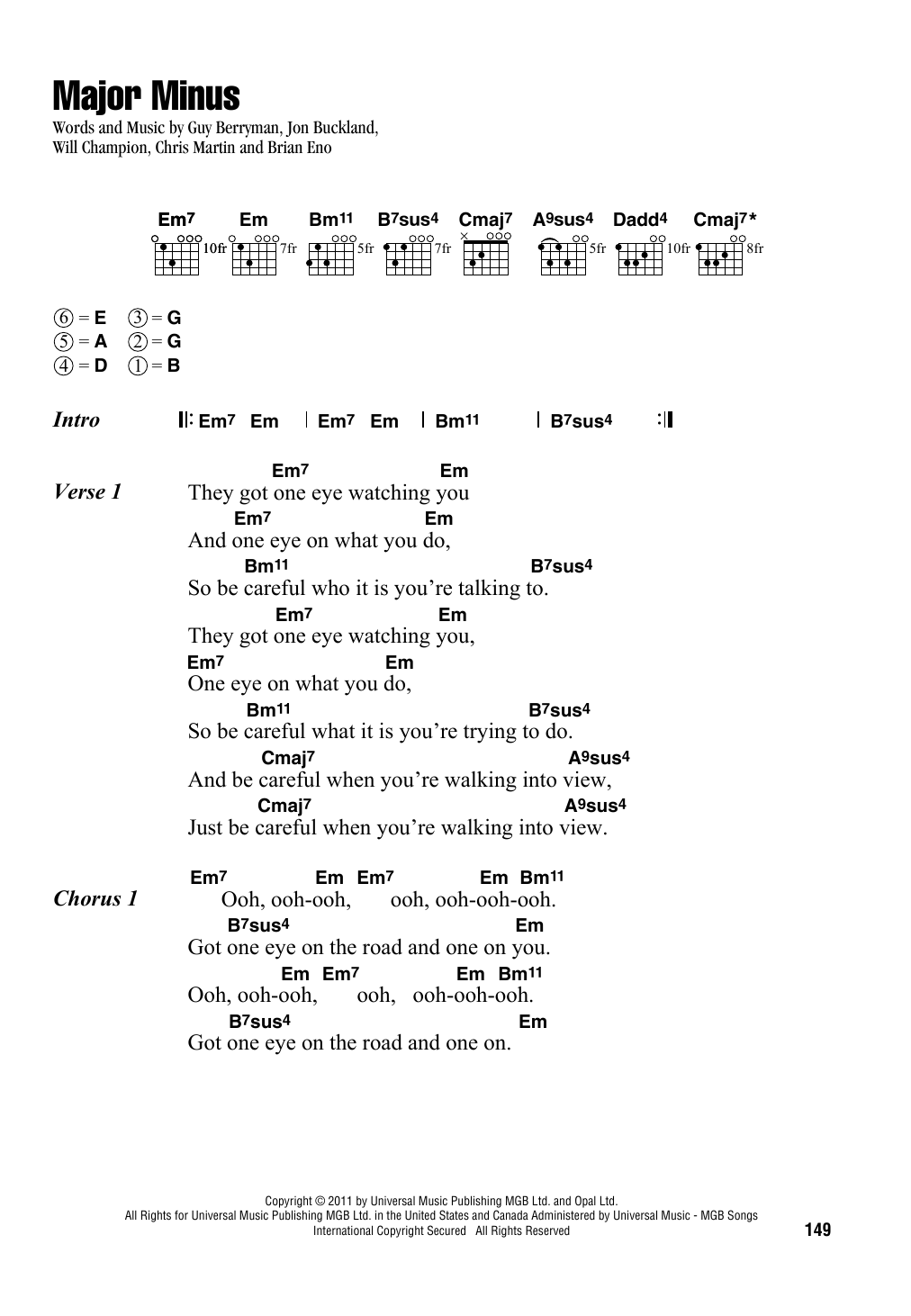 Coldplay Major Minus Sheet Music Notes & Chords for Guitar Tab - Download or Print PDF