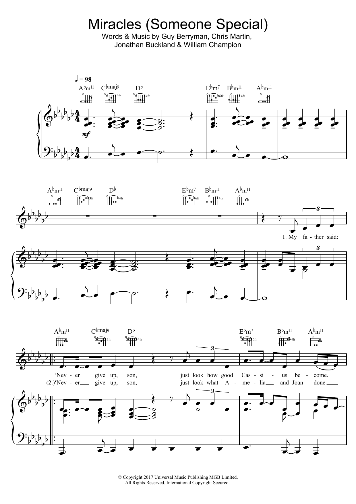 Coldplay Miracles (Someone Special) Sheet Music Notes & Chords for Piano, Vocal & Guitar (Right-Hand Melody) - Download or Print PDF