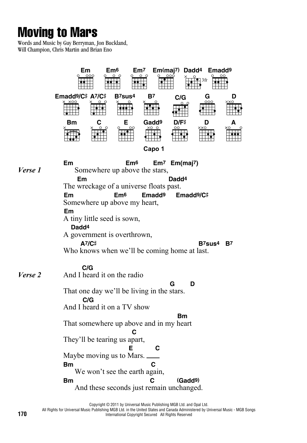 Coldplay Moving To Mars Sheet Music Notes & Chords for Guitar Tab - Download or Print PDF