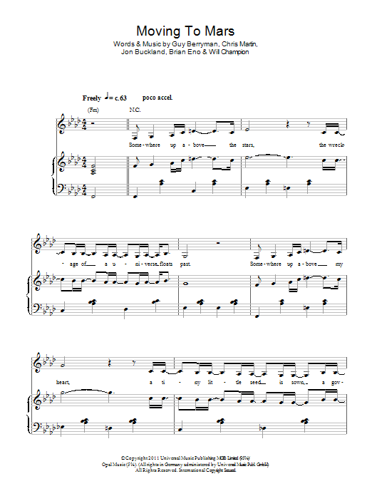 Coldplay Moving To Mars Sheet Music Notes & Chords for Lyrics & Chords - Download or Print PDF