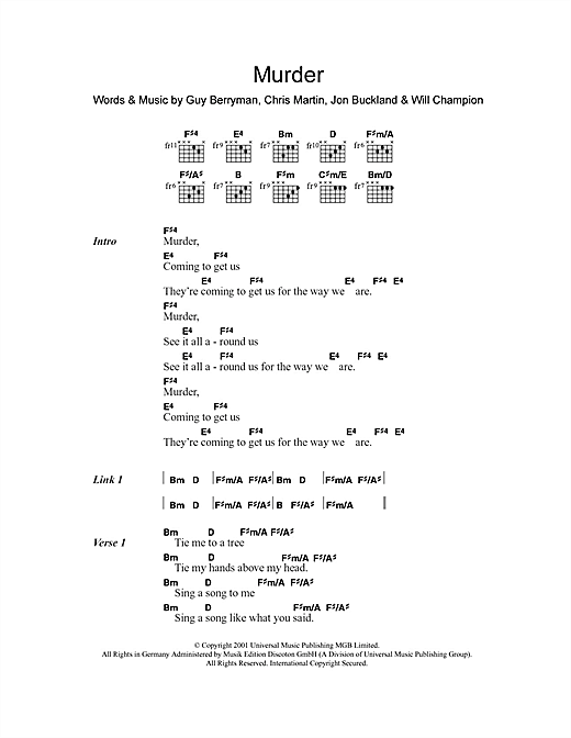 Coldplay Murder Sheet Music Notes & Chords for Piano, Vocal & Guitar - Download or Print PDF