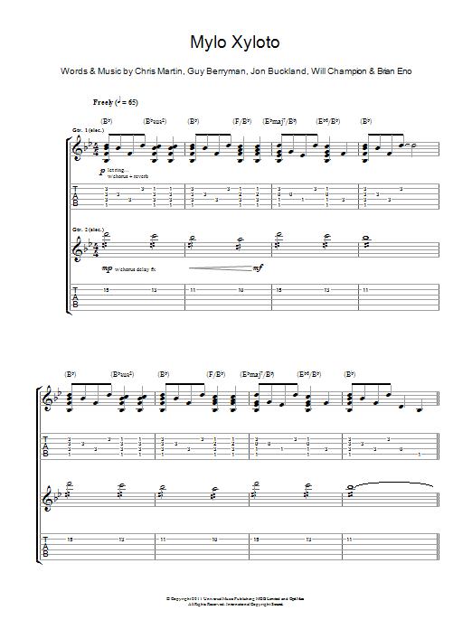 Coldplay Mylo Xyloto Sheet Music Notes & Chords for Lyrics & Chords - Download or Print PDF