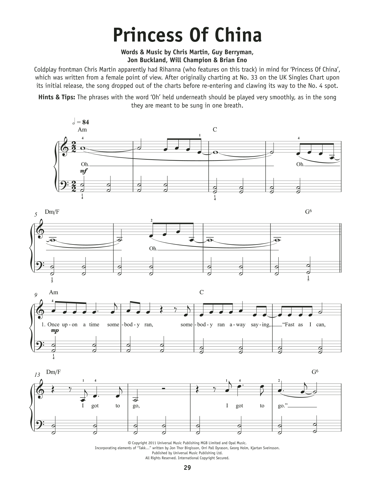 Coldplay Princess Of China (feat. Rihanna) Sheet Music Notes & Chords for Really Easy Piano - Download or Print PDF