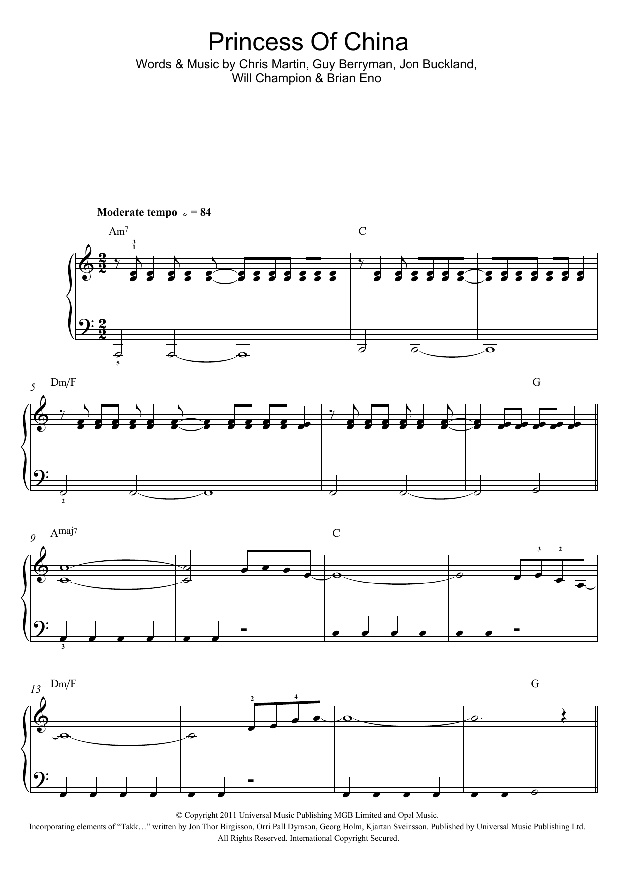 Coldplay Princess Of China (feat. Rihanna) Sheet Music Notes & Chords for Easy Piano - Download or Print PDF