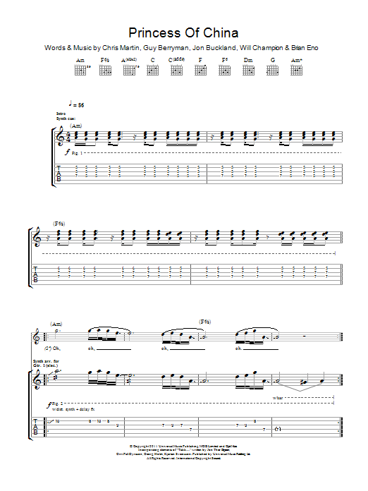 Coldplay Princess Of China Sheet Music Notes & Chords for Piano, Vocal & Guitar (Right-Hand Melody) - Download or Print PDF