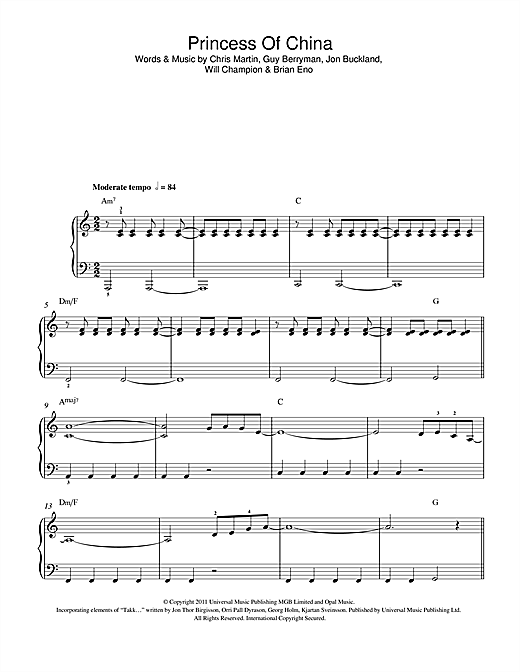 Coldplay Princess Of China (feat. Rihanna) Sheet Music Notes & Chords for Beginner Piano - Download or Print PDF