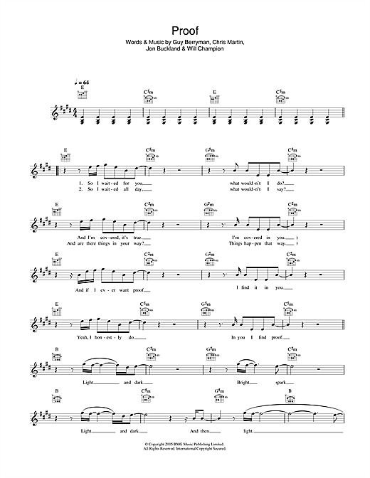 Coldplay Proof Sheet Music Notes & Chords for Piano, Vocal & Guitar - Download or Print PDF