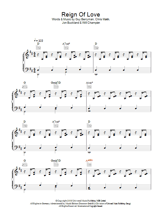 Coldplay Reign Of Love Sheet Music Notes & Chords for Guitar Tab - Download or Print PDF