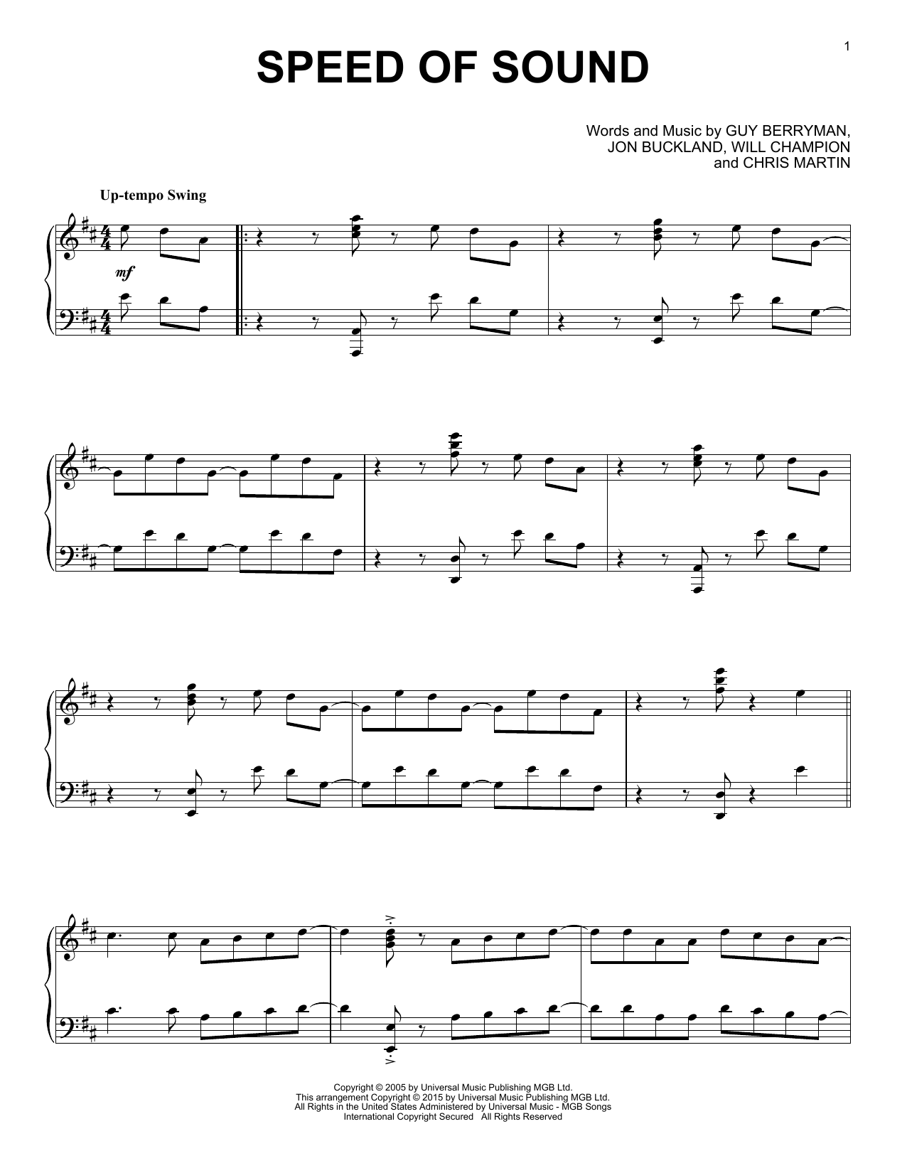 Coldplay Speed Of Sound [Jazz version] Sheet Music Notes & Chords for Piano - Download or Print PDF