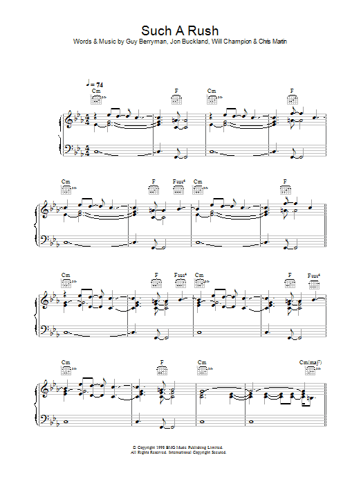 Coldplay Such A Rush Sheet Music Notes & Chords for Piano, Vocal & Guitar - Download or Print PDF