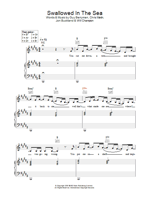 Coldplay Swallowed In The Sea Sheet Music Notes & Chords for Piano, Vocal & Guitar - Download or Print PDF