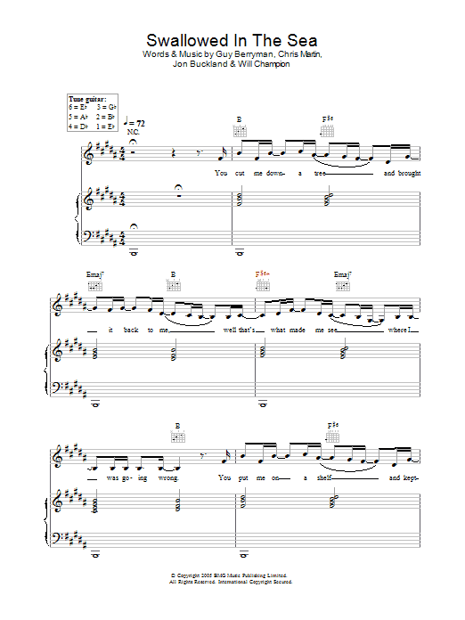 Coldplay Swallowed In The Sea Sheet Music Notes & Chords for Guitar Tab - Download or Print PDF