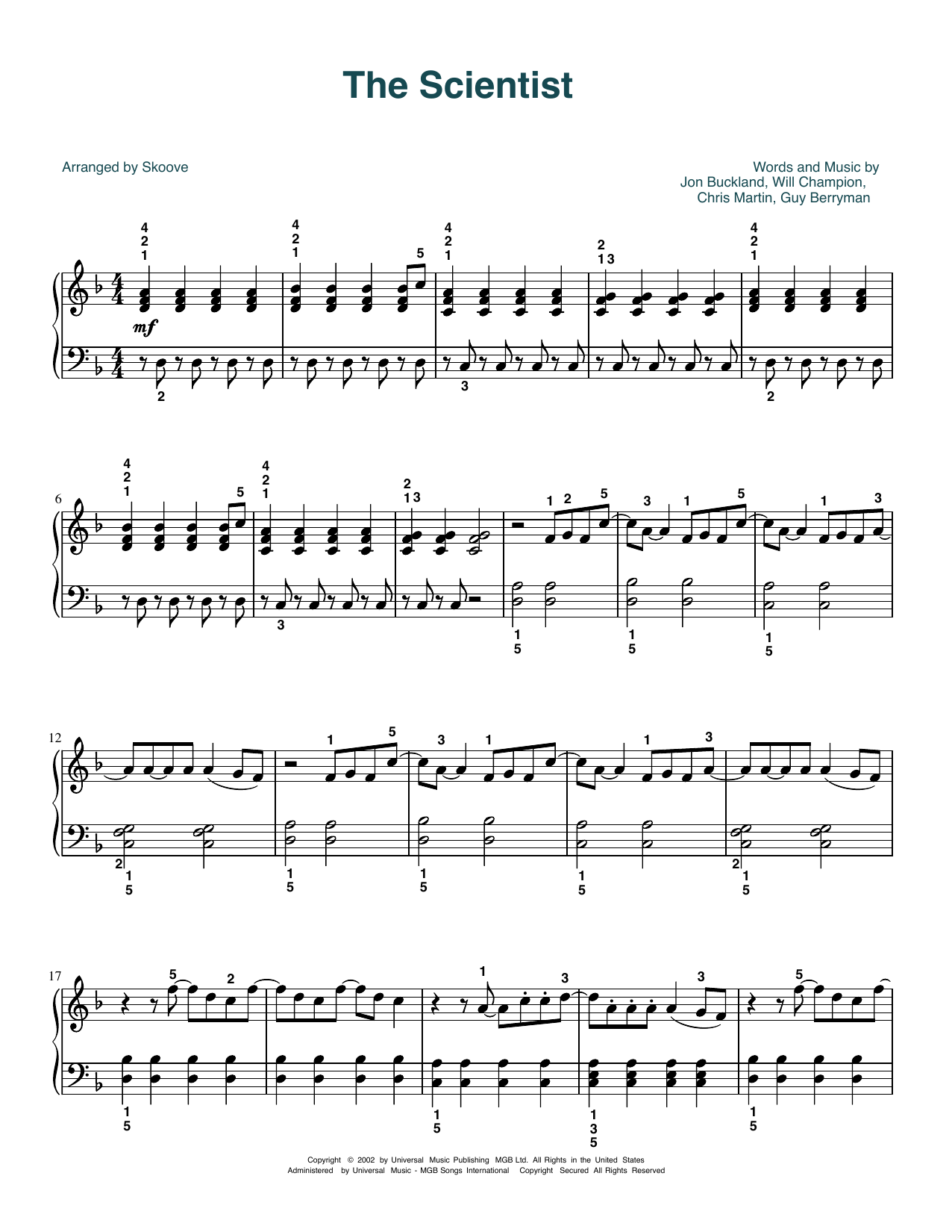 Coldplay The Scientist (arr. Skoove) Sheet Music Notes & Chords for Easy Piano - Download or Print PDF