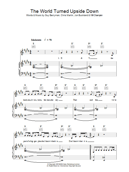 Coldplay The World Turned Upside Down Sheet Music Notes & Chords for Piano, Vocal & Guitar - Download or Print PDF