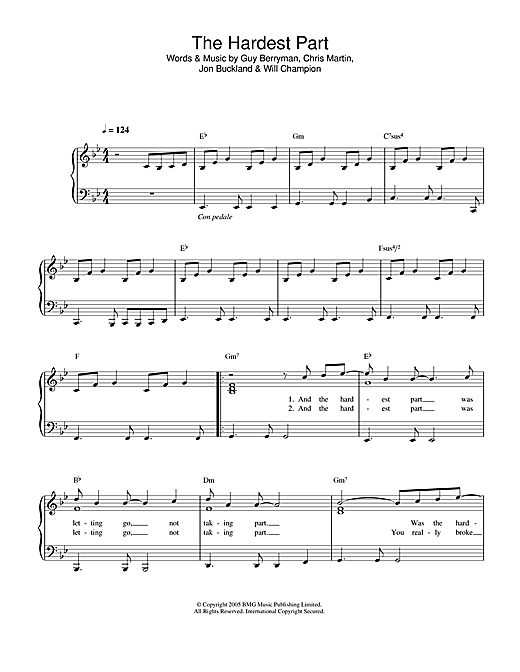 Preview Coldplay The Hardest Part Rock sheet music, notes and chords for Easy Piano, SKU: 32731 The Hardest Part sheet music