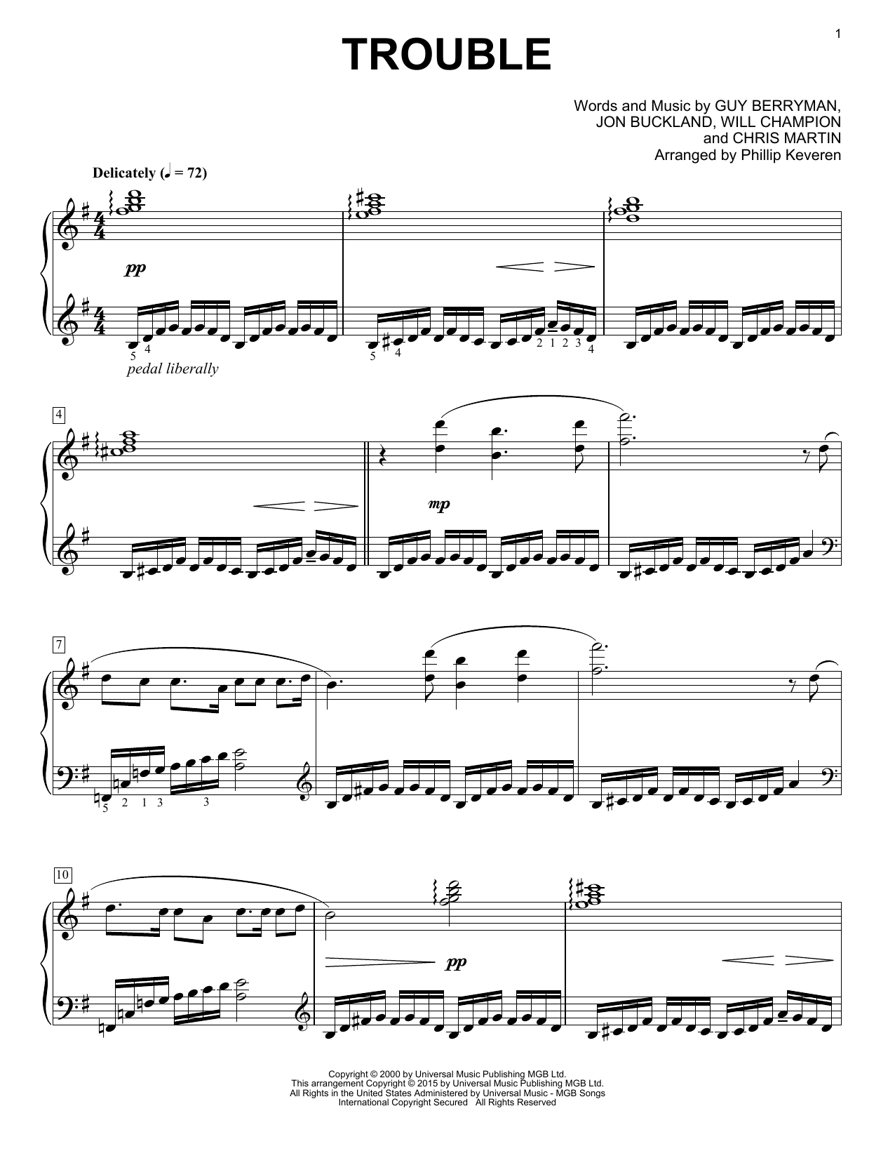 Coldplay Trouble [Classical version] (arr. Phillip Keveren) Sheet Music Notes & Chords for Piano - Download or Print PDF